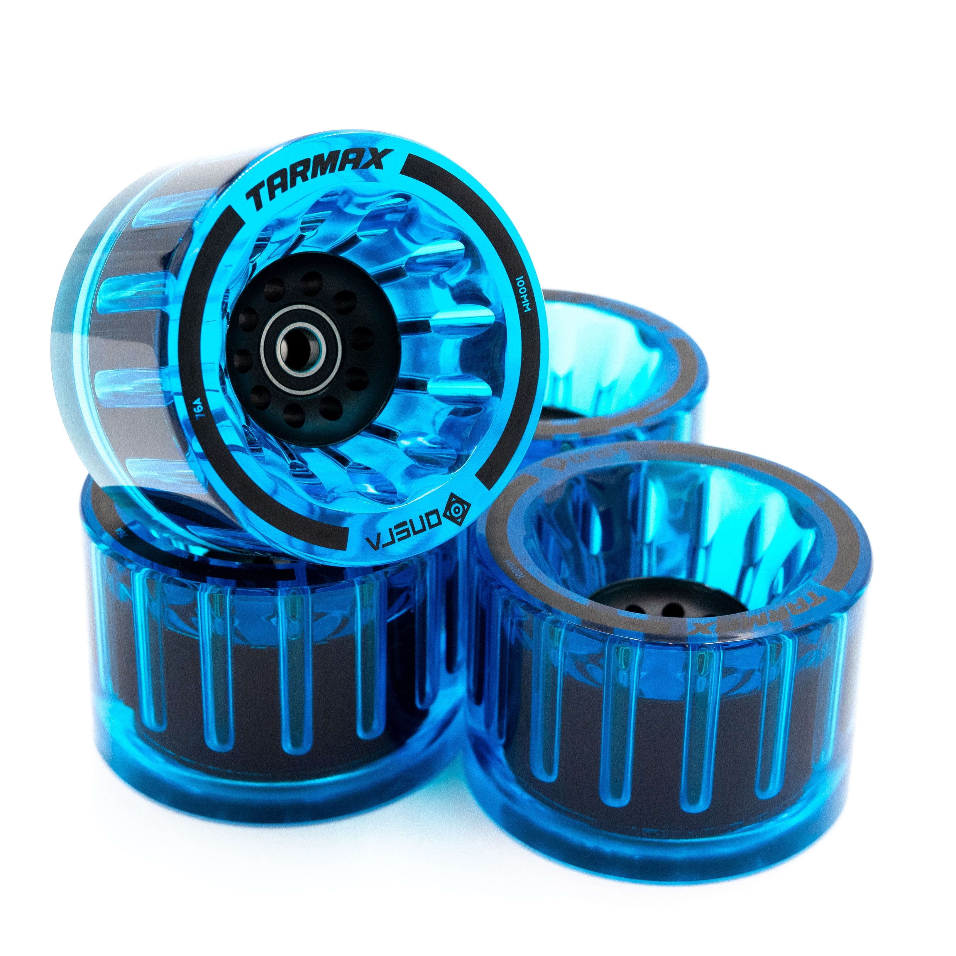 ONSRA electric skateboard with All-Terrain Rubber 115 mm wheels next to Street PU and TARMAX 100 mm wheels showing comfort and terrain differences.