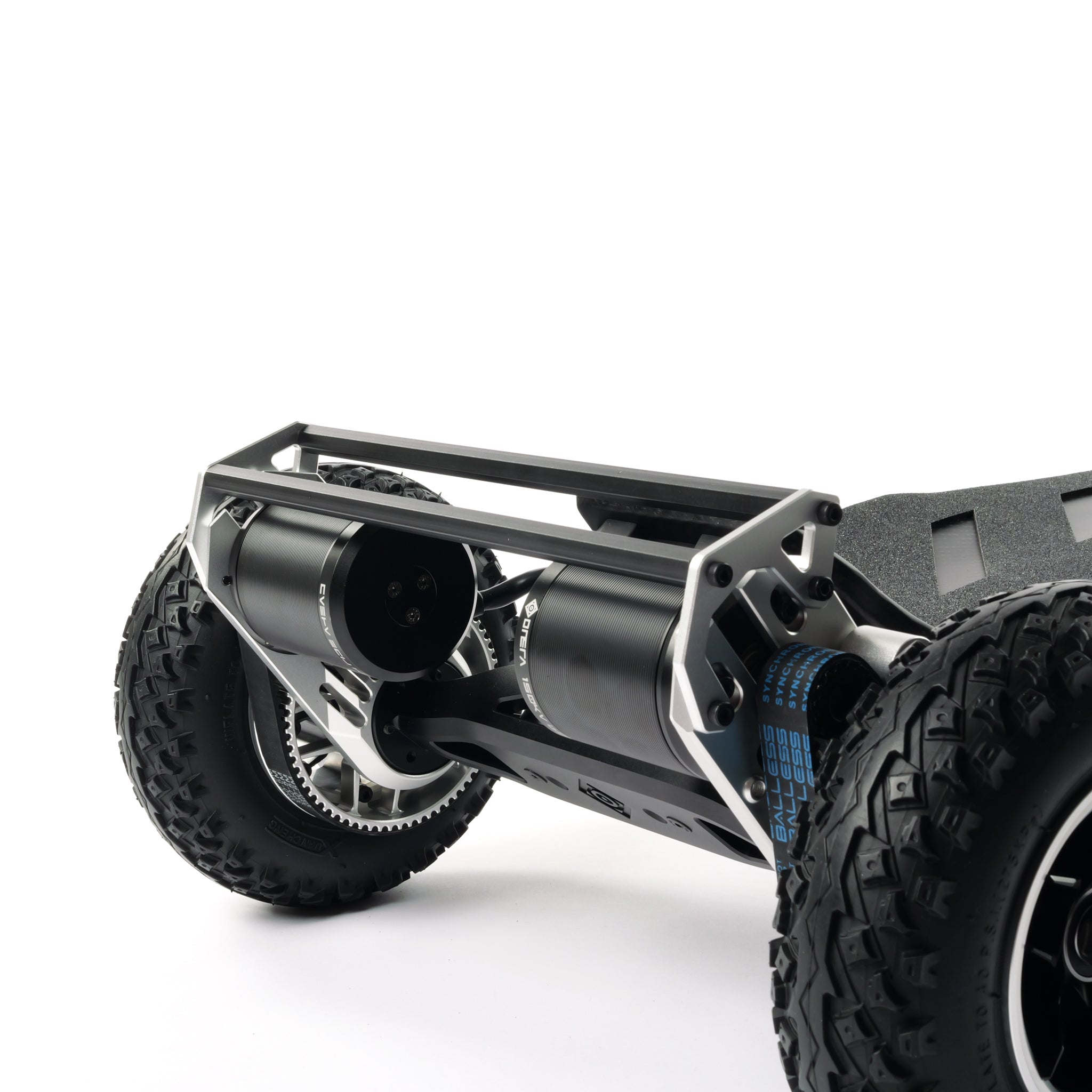 ONSRA VELAR Belt Drive and Gear Drive side by side showing the open pulley system versus sealed CNC gear housing on the 14S 1036 Wh electric longboard.