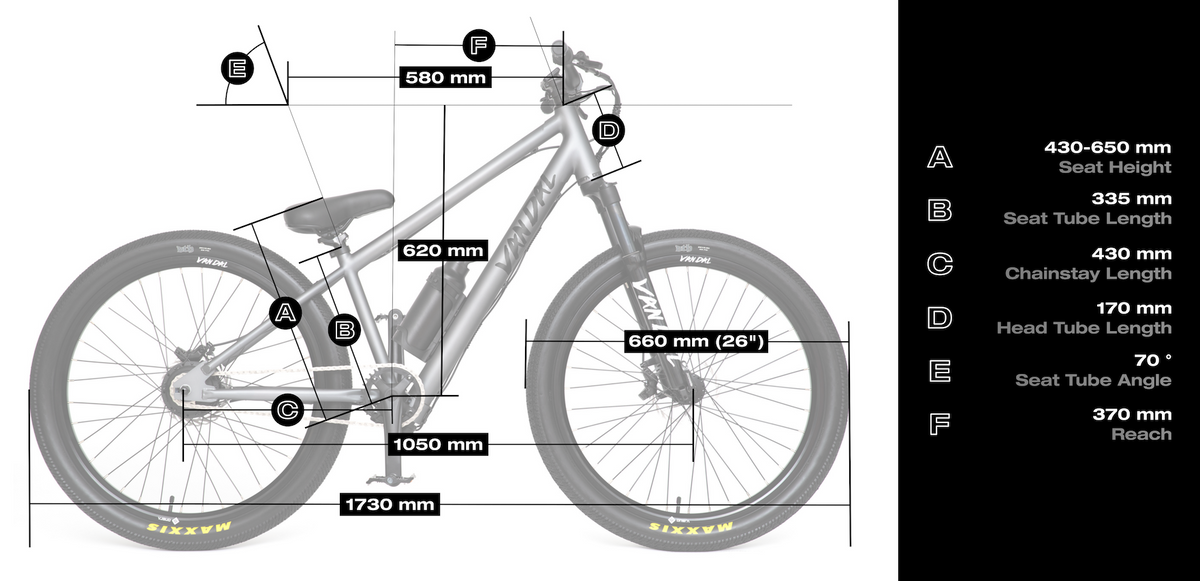 ONSRA VANDAL e-bike measurements and dimensions