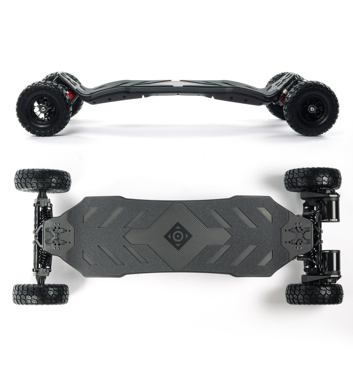 ONSRA VELAR electric longboard with full suspension, large all-terrain tires, and a powerful drivetrain built for fast, smooth off-road riding.
