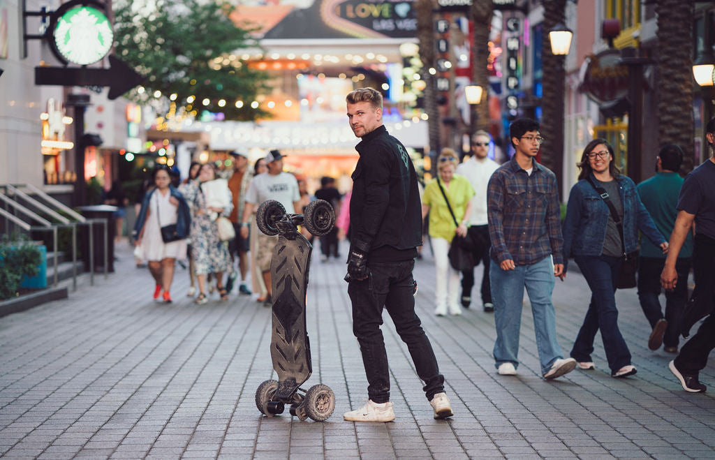 ONSRA electric skateboard rider using a bike lane legally in the USA