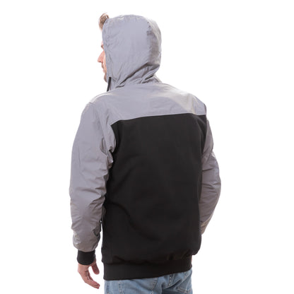Kevlar armored motorcycle jacket in reflective grey and black with included CE Level 2 pads, designed for enhanced night visibility and full‑body protection.