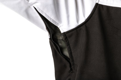 Kevlar armored motorcycle jacket in black and white with CE Level 2 protectors, designed for electric skateboard and motorcycle riders.
