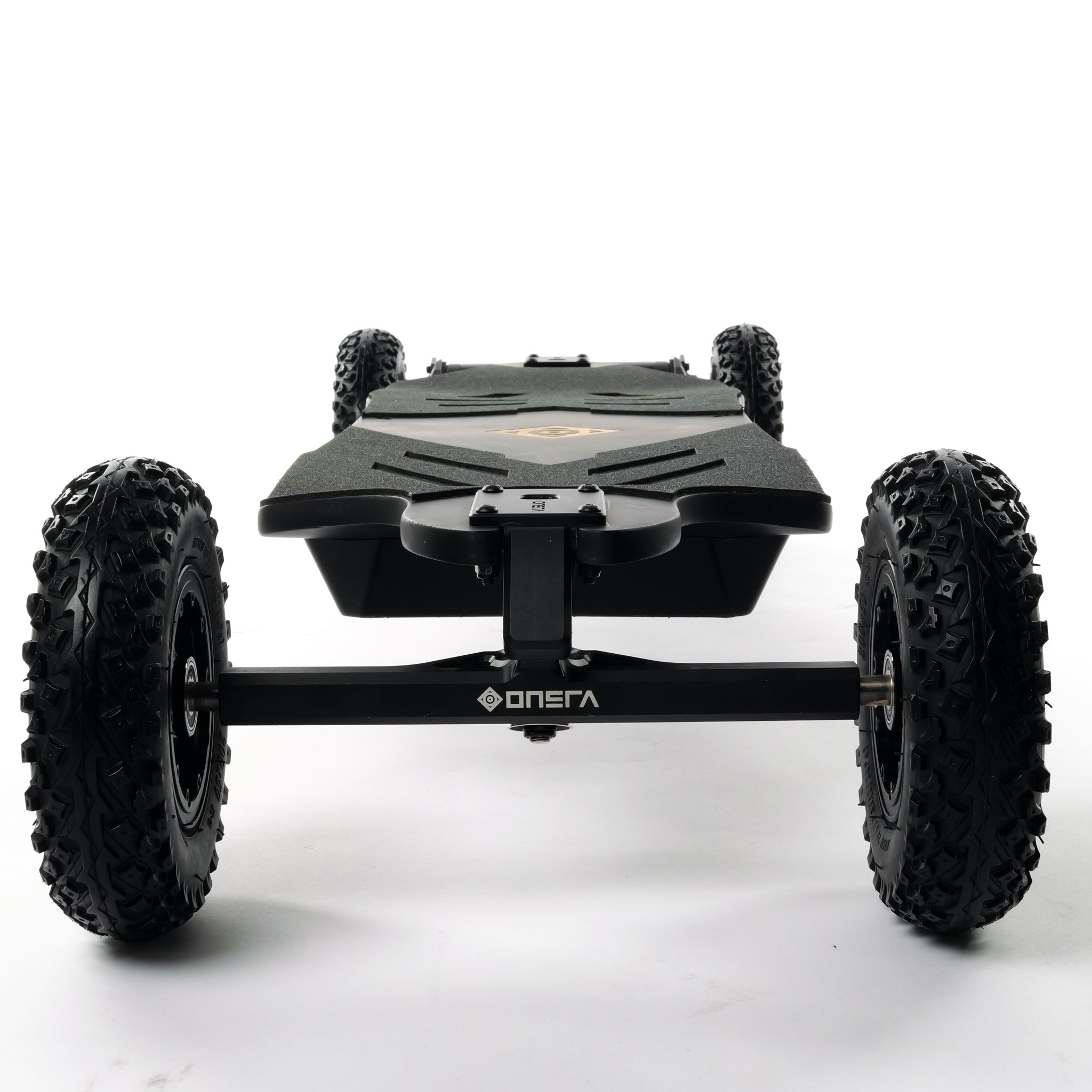 ONSRA BLACK Carve 4 premium electric longboard with a flexible bamboo deck, Gear Drive drivetrain, 14S battery, precision trucks, and all-terrain wheels, shown in a side profile.