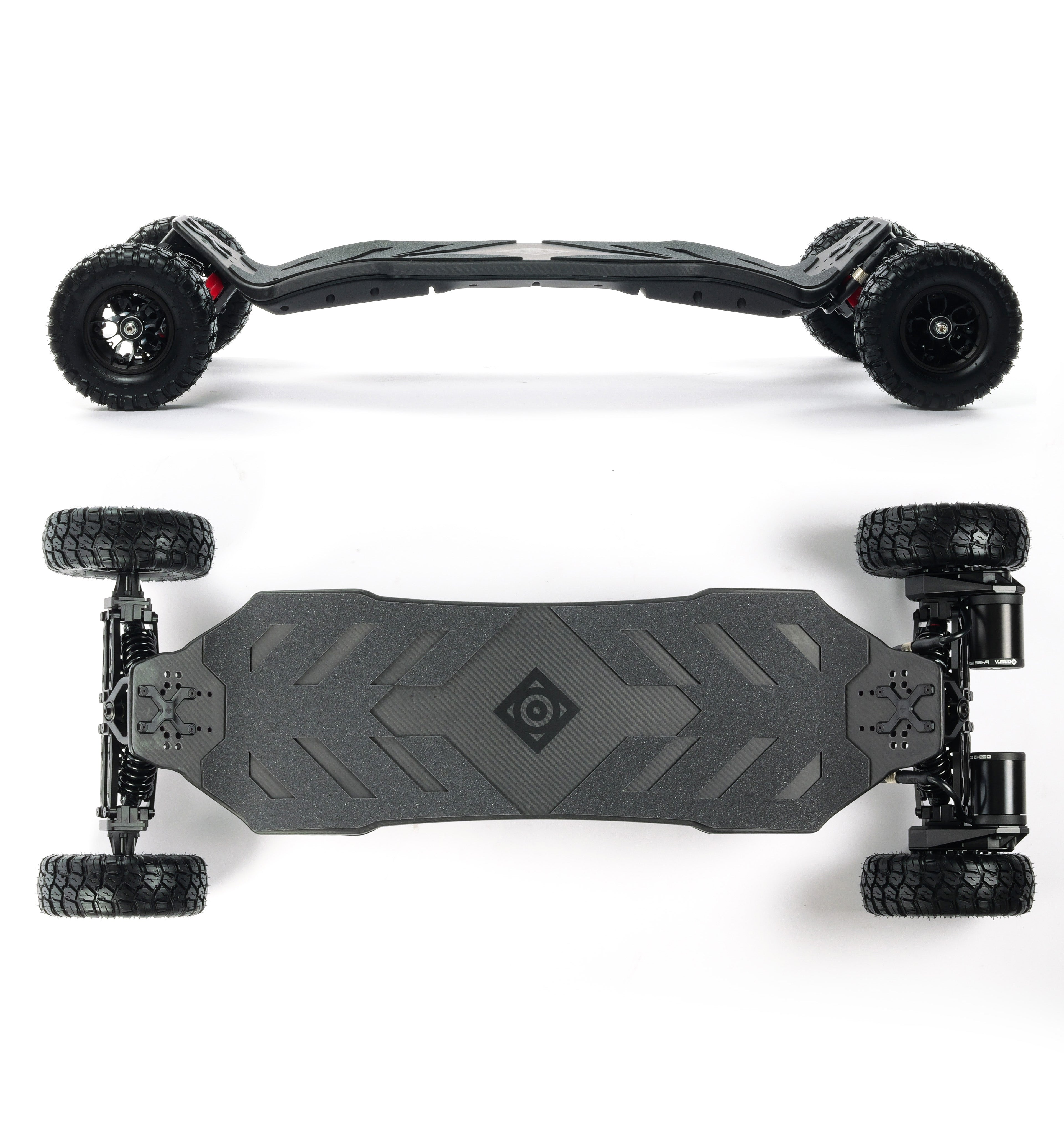 ONSRA VELAR electric longboard with full suspension, large all-terrain tires, and a powerful drivetrain built for fast, smooth off-road riding.