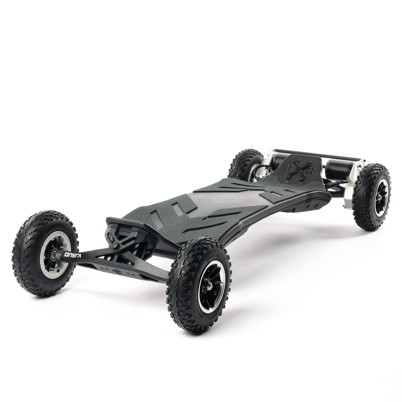High-performance ONSRA VELAR 2.0 electric skateboard with sleek CNC-machined components, powerful belt drive motors, all-terrain wheels, and premium Swiss design for unmatched speed, stability, and carving.
