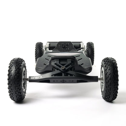 High-performance ONSRA VELAR 2.0 electric skateboard with sleek CNC-machined components, powerful belt drive motors, all-terrain wheels, and premium Swiss design for unmatched speed, stability, and carving.