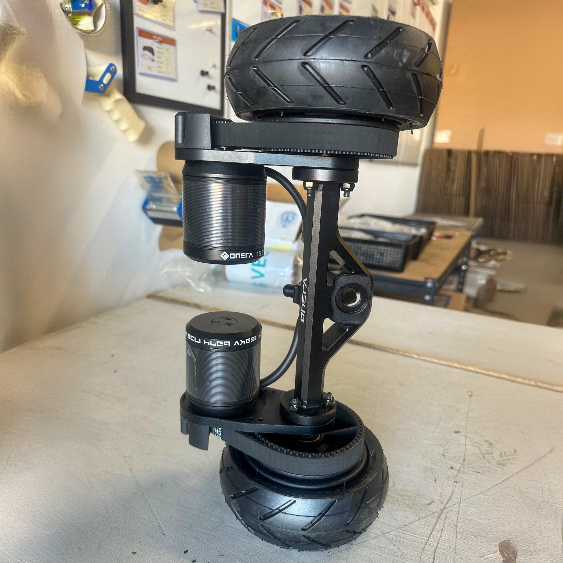 ONSRA BLACK Carve 3 PRO Belt Drive Drivetrain with dual 6374 150Kv motors, CNC truck, HTD belts, and 200mm AT wheels – plug-and-play upgrade for BC3 and BC3 PRO Direct Drive electric skateboards.